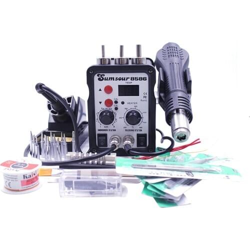 8586 2in1 SMD Rework Solder Station Soldering Iron Hot Air Gun ESD 3 Nozzles For Welder Heat Welding Desoldering Repair Machine