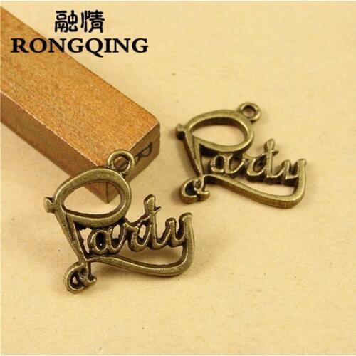 RONGQING 50pcs/lot 20*19MM Plate -Party Charms France Letter Square Bronze Letter Charms Pendant Accessories alphaber metal