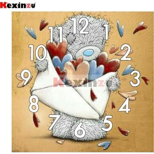 Full Square Round 5D Diamond Painting Kit With Clock Mechanism Cross stitch Diamond Embroidery Mosaic Cartoon Bear Gift
