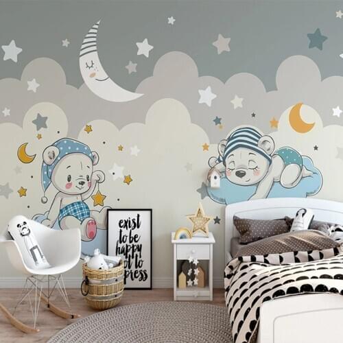 Custom 3D Photo Wallpaper For Cartoon Little Bear Moon Stars Children Room Boys Room Bedroom Background Wall Art Mural Wallpaper