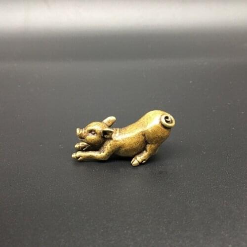 Collectable Chinese Brass Carved Animal Zodiac Pig Exquisite Small Statues