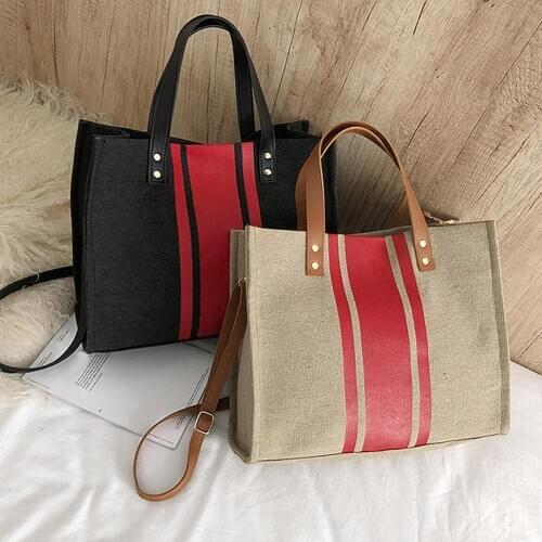 Hot Sale Women Handbag Large Capacity Shoulder Bags High Quality Stripe Color Block Canvas Bag Shoulder Bags Ladies Wild Bags