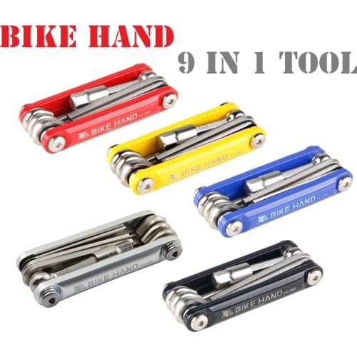 Bike Hand 9 in 1 Multi-function Bike Hex Wrench 2/2.5/3/4/5/6/8 mm Allen Wrench Flat/Phillips Screwdriver Combination Mini Tools