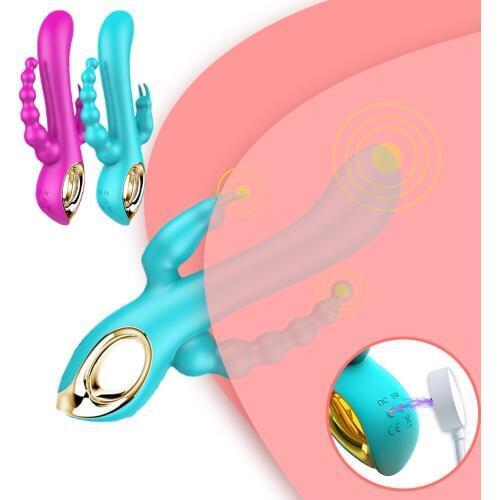 Three-Head Vibration 10 Speeds Silicone Vibrator G Spot Dildo Rabbit Vibrator for Women Vagina Clit Massager Sex Toy For Women