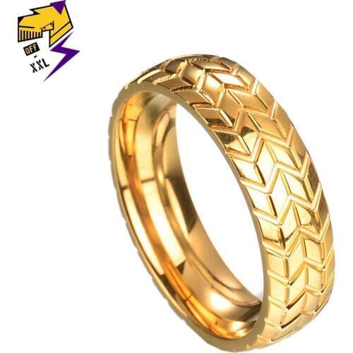 Vintage Silver Stainless Steel Tire Rings for Men Women Gold Color Grooved Engraved Rings Engagement Trendy Jewelry
