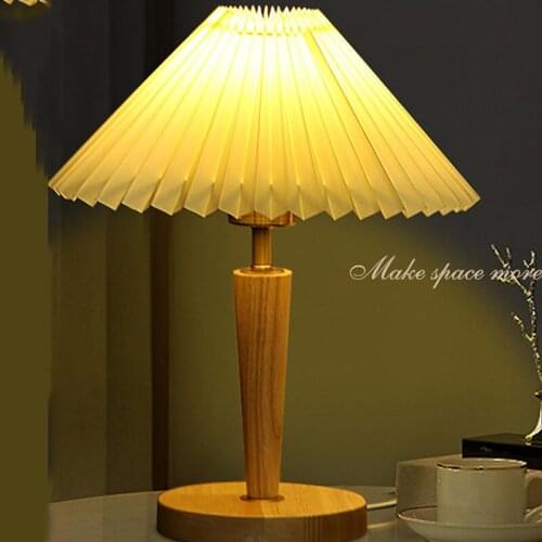 Japanese Pleated Table Lamp Wood Table Lamps for Living Room Bedroom Home Decor Cute Led Desk Lamp Reading Study Bedside Lamp