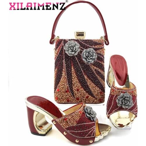 2020 Leisure Style Super High Heels Italian Shoes with Matching Bag for Woman Nigerian Shoes and Bag Set in Wine Color