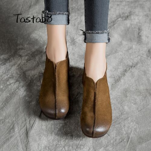 Tastabo Leather womens shoes flat Woman Shoe Handmade Genuine Leather Comfortable Shoes for Women Casual wild Zipper design