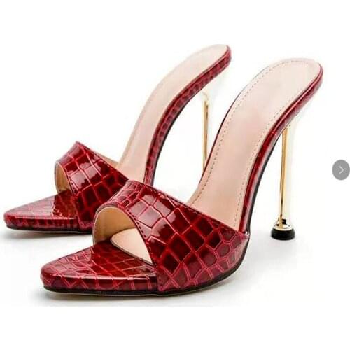 2021 New Women Slippers Snake Print Strappy Mule High Heels Slippers Sandals Flip Flops Pointed Toe Slides Party Shoes Woman