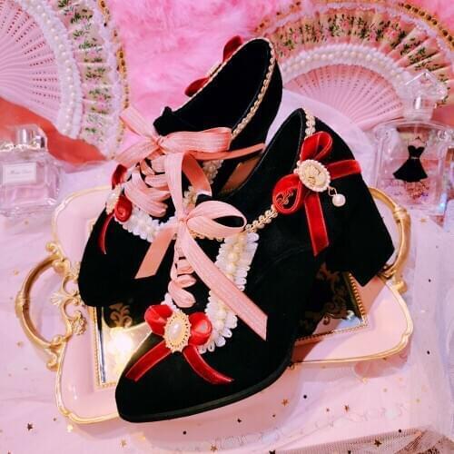 Womens Round Toe Suede Bowknot Rhinestones DIY Block High Heel Pumps Shoes Lolita Sweet Cosplay Mary Jane New 2021MA1