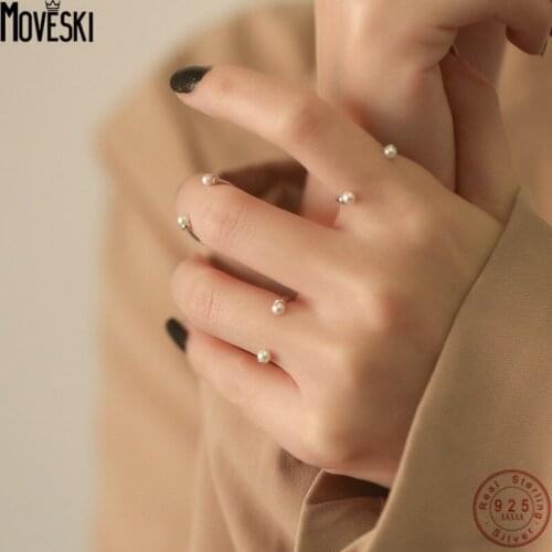 MOVESKI 925 Sterling Silver Korean Retro Minimalist Pearl Smile Ring Women Fashion Engagement Wedding High Quality Jewelry