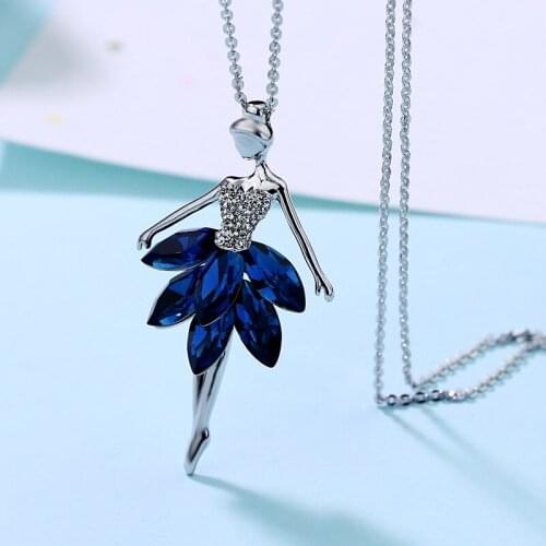 Sweater Chain Women Necklaces Dance BALLET Girl Fairy Angel Necklace Pendant Fashion New Crystal Female Jewelry