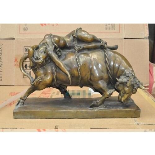 11" Western Bronze Copper Art statue belle Binding cattle bull OX Decor statuary