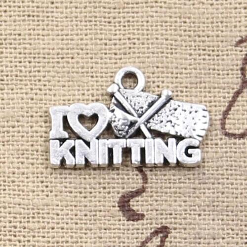 15pcs Charms I Love Knitting 20x12mm Antique Making Pendant fit,Vintage Tibetan Silver color,DIY Handmade Jewelry