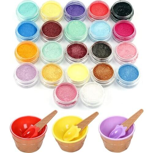 22pcs Mica Powder Colorful Glitter Mica Pigment Powder with 3 Bowl 3 Spoon Stick for DIY Soap Colorant Lipstick Eyeshadow Makeup