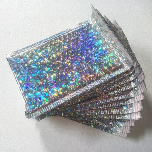 25pcs 15*20+4cm Laser Bubble Envelop, laser sliver Foil Bubble Mailer for Gift Packaging, Wedding Favor Bag