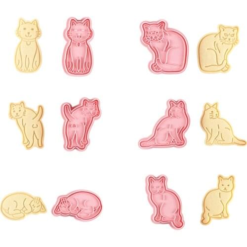 6Pcs/set 3D Cute Cat Bakeware Cookie Mold Biscuit Mold DIY Cartoon Press Baking Mold Birthday Christmas Cookie Tools Gift