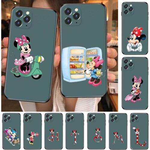 Minnie Mouse Letter Anime Phone Case cover For iphone 12 Pro Max 11 8 7 6 S XR PLUS X XS SE 2020 mini cell shell Army green