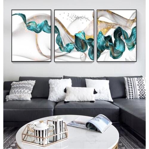 Decor Wall Art Pictures For Living Room Bedroom Nordic Abstract Color Spalsh Blue Golden Canvas Painting And Print Unique