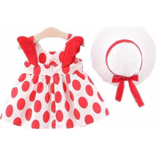 Kids Dresses Baby Girls Clothing 2021 Summer New Fashion Sweet Dot Printing With Hat Beach Holiday Children Girls Dress 0-3 y