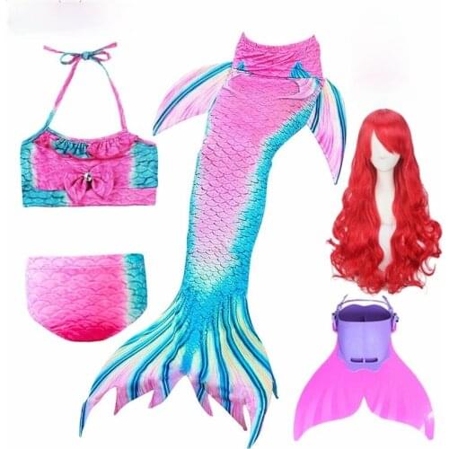 Kids Mermaid Tails Swimsuit Girls Mermaid Tails For Swimming Fin Swimsuit Bathing Suit Tail Mermaid Wig