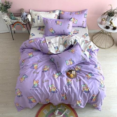 Home Textile Rainbow Bear Duvet Cover Pillow Case Bed Sheet Girls Boys Kids Bedding Set Single Double Queen King Quilt Cover Set