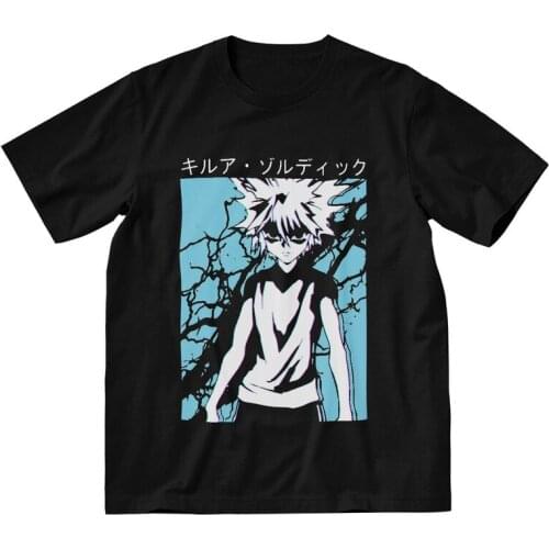 Hxh Killua Zoldyck T Shirt for Men 100% Cotton T-shirts Streetwear Tshirt Short Sleeve Anime Manga Hunter X Hunter Tees Tops
