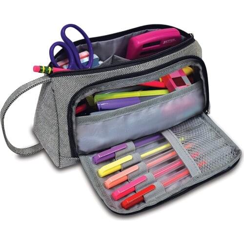 Large Capacity Canvas Pencil Pouch, Storage Pencil Case, for School and Office Supplies, Two Zipper Openings, Woven Fabric