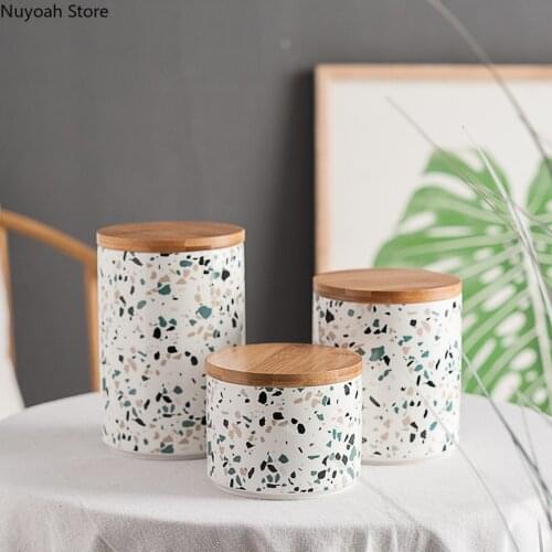 Stone Grain Ceramic Airtight Jar Creative Kitchen Storage Tool Storage Supplies Snack Candy Jar/living Room Home Decoration