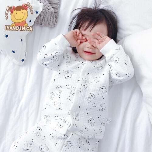 Baby Children Clothing Sets sleepwear Cute Girl Cartoon Buttons pyjamas style Spring Winter Boys girls Night Clothing Knitte set