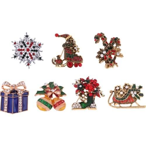 Cute Crystal Enamel Christmas Brooch Pin Jewelry For Reborn Infant Newborn Baby Dolls Costume Accessories Xmas Flower Boots