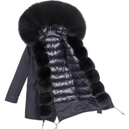 MMK fashion warm winter coat ladies real fur coat natural real fox fur collar loose long parka coat fur coat detachable