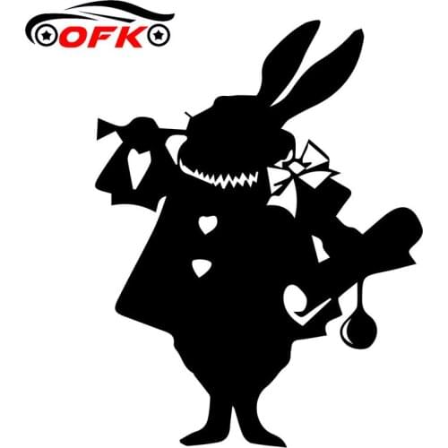 OFK Alice In Wonderland Rabbit Fashion Car Styling Stickers Decals Black/Silver 17.8cm*13.7cm