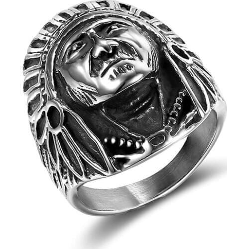 New US Size 7-14 Mens Punk 316L Stainless Steel Fashion Indian Head Ring anel masculino Hot For Boyfriend Fashion Jewelry