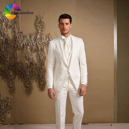 Custom Man Blazer White Male Masculino Slim Fit Men Suits Wedding Suits for Men 3 Piece Jacket Pants Vest Peaked Lapel Ternos