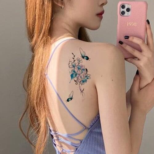 Ankle Flora Flower Butterfly Stickers Flash Fake Waterproof Temporary Tattoo Women Arm Chest Tattoo Stickers Body Art Tatoos