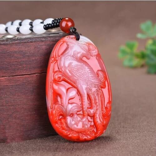 Natural Red White Jade Phoenix Pendant Necklace Hand-Carved Chinese Charm Jadeite Jewelry Fashion Amulet Gifts for Women Her