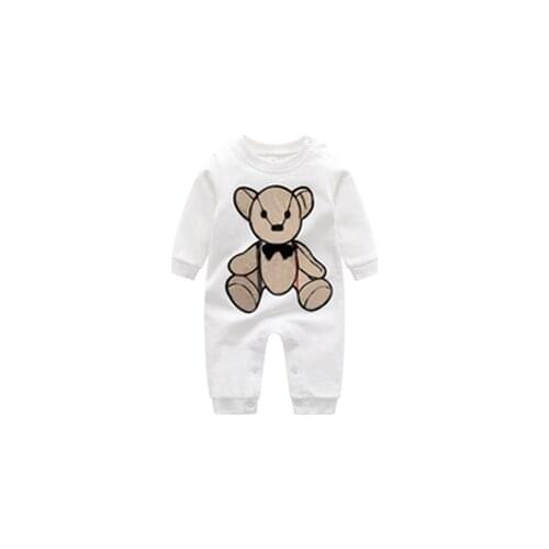 New 2021 Fashion style newborn baby clothes plaid striped cotton embroidery cartoon bear toddler boy girl romper 0-24 months