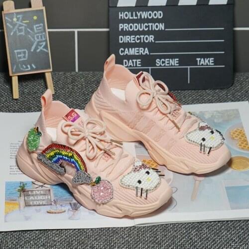 2021 new heavy industry rainbow cartoon breathable coconut shoes fashion brand sports casual shoes female pink knit