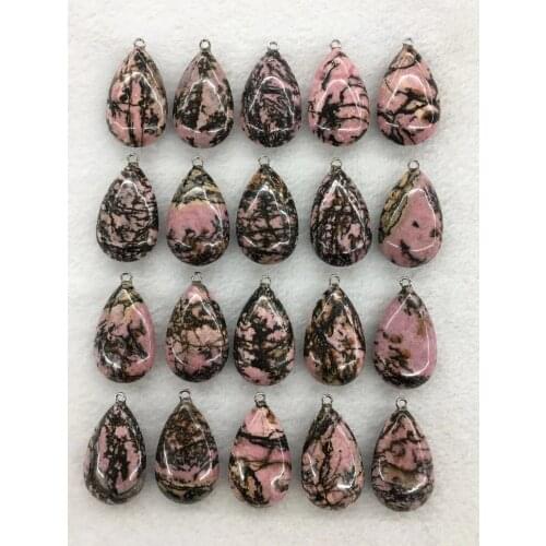 Wholesale 10pcs/Pack Dendritic Stone Jades Bead Pendant,Pear Shape Gem Stone Jewelry Necklace DIY 32mm