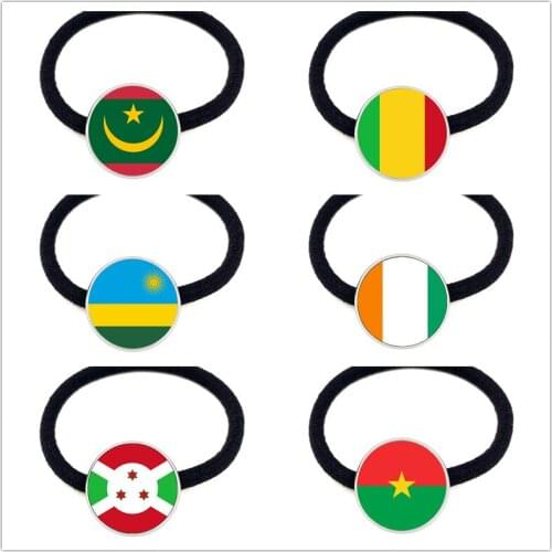 Mauritania,Mali,Rwanda,Coate d'Ivoire,Burundi,Burkina Faso National Flag Headband Glass Cabochon Elastic Hair Bands Gift