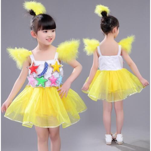 Cantata kindengarden kid girls puff skirts ballroom performance naive and simple dress 100~140 cm with head acc. #8713