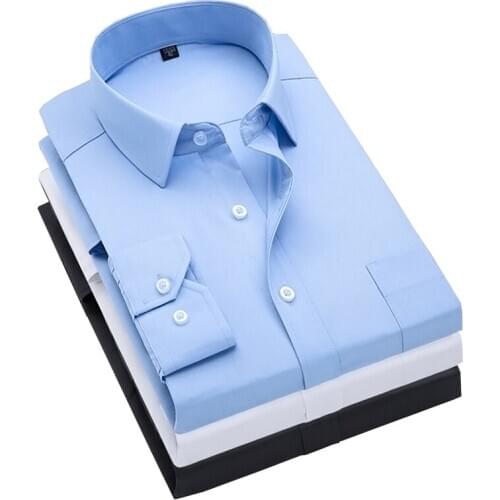 New Men Shirts Turn-Down Collar Formal Shirts Men Long Sleeve Slim Fit Casual Shirt Mens Solid Color/Plaid Dress Shirts Size 5XL
