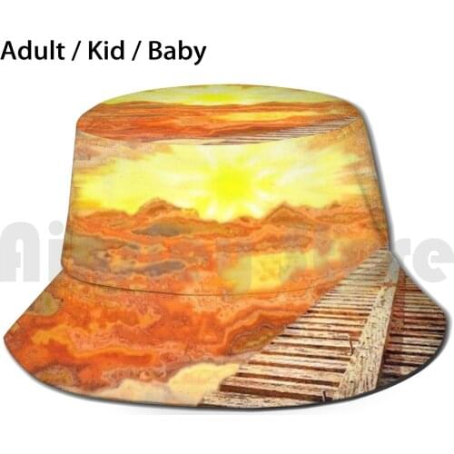 Together Sun Hat Foldable UV Protection Together Photoshop Yellow Bright Silhouette Art Pop Art Railroad Tracks Sun