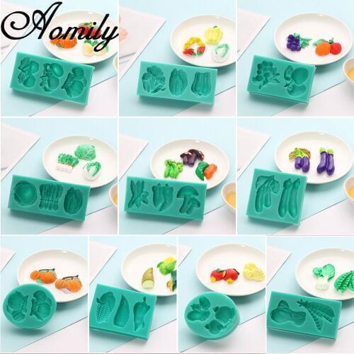 Aomily 10 Styles Vegetables Fruits Shaped 3D Silicon Cake Fondant Chocolate Jelly Candy Bakeware Mold Pastry Ice Block Soap Mold
