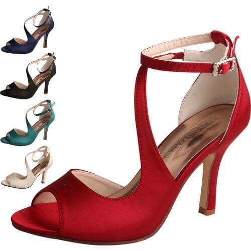 21 Colors Ankle Strap Wedding Party Sandals for Women Bride Heel Shoes Open Toe