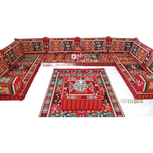 U Shape Arabic Floor Seating Sofa Majlis Cushions Oriental Jalsa Bench Area Traditional Arab Sofas Furniture Toshak