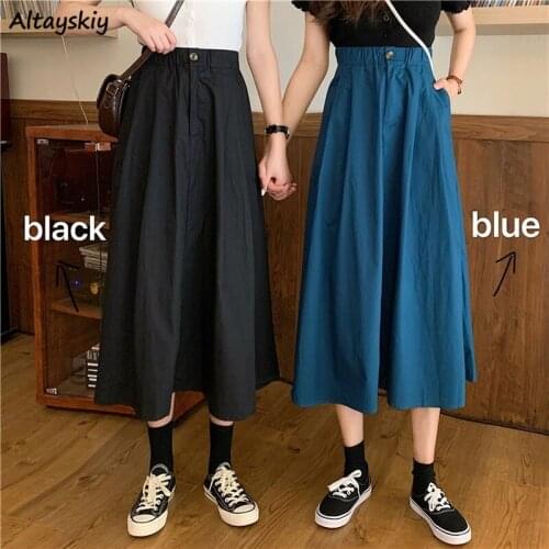 Skirts Women A-line Friends Basic 2021 Streetwear Solid Buttons All-match Leisure Comfortable Trendy Female Korean Style Simple