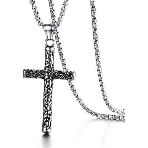 Jewelry Mens Simple Pendant Minimalist Glaze Stainless Steel Chain lords prayer Gold Crucifix Cross Necklace