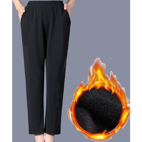 Women 2021 Autumn Winter New Warm Thick Trousers Female High Waist Straight Pants Ladies Middle Aged Mother Stretch Pants E438